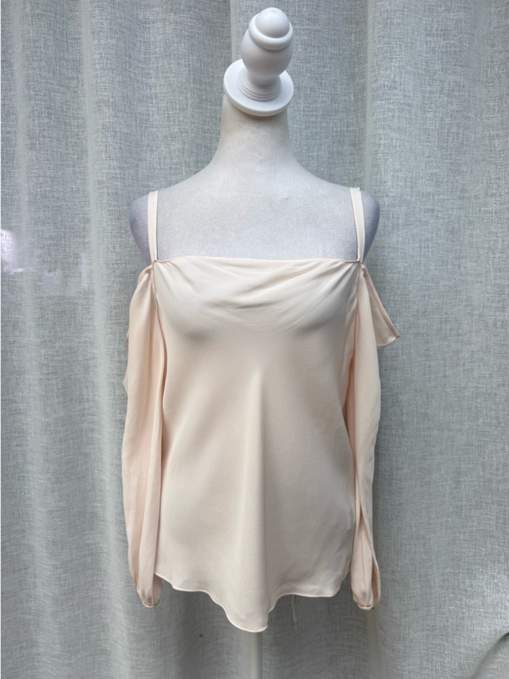 Rebecca Minkoff soft blush pink open shoulder silk blouse